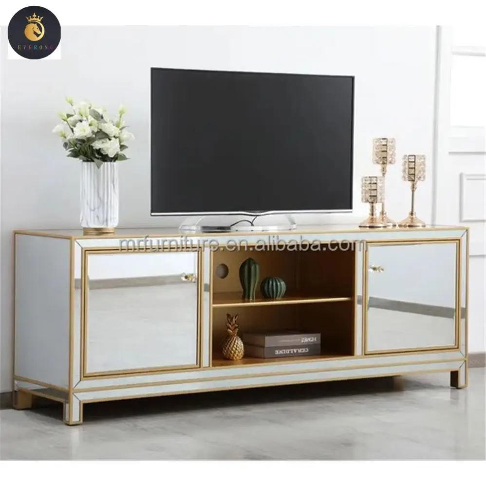 Other Wood Furniture Luxury TV Stand Cabinet Mirror Modern Style Golden Frame TV Console Stand For Living Room