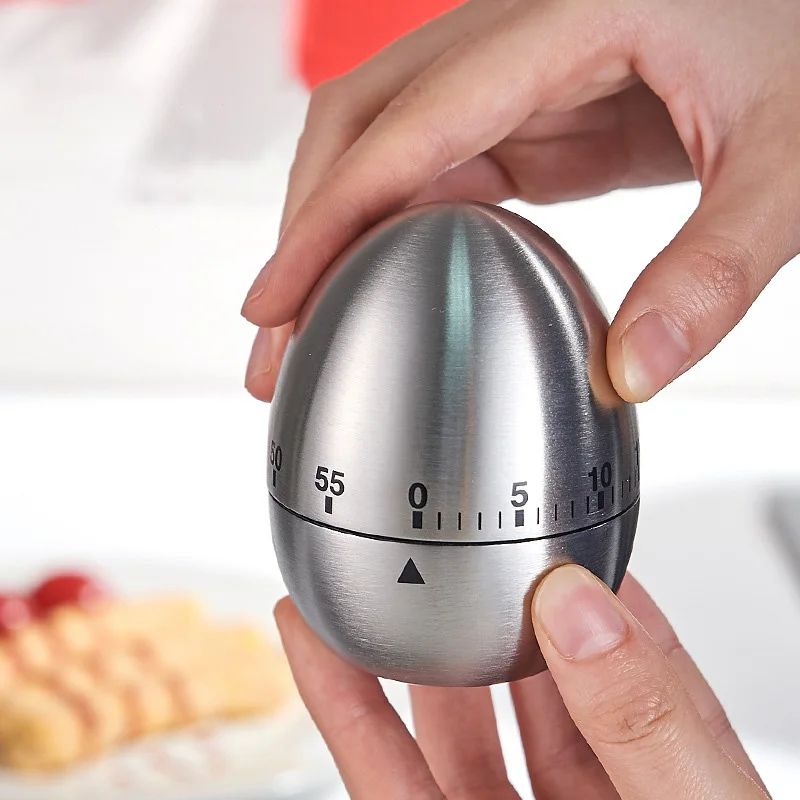 Creative Home 60-Minute Countdown Mechanical Alarm Kitchen Timer Clock Stainless Steel Egg-Shaped Cooking Tool