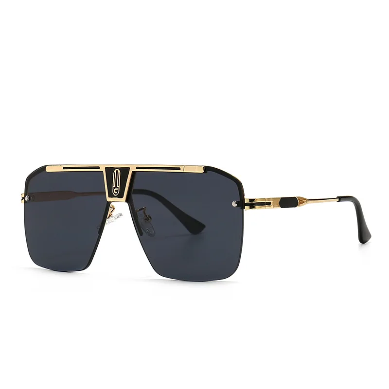 Trendy Stylish Men's Large Frame Metal Sunglasses Conjoined Rimless Oversize PC Lens Gradient Colors Black Shades Women