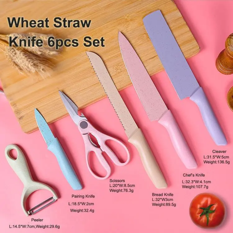 Multifunction 6 Pcs Home Wheat Straw Stainless Steel Skin-peeler  Baby Food Tool  Kitchen Knife Sets