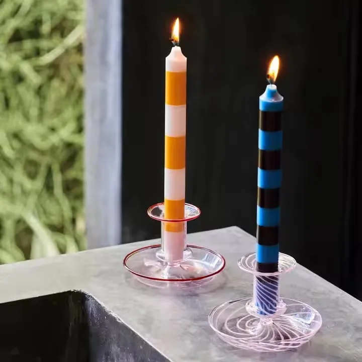Custom Colorful Household Striped Stick Candle Design Soy Wax Taper Dinner Pillar Scented Candle Stick for Weeding
