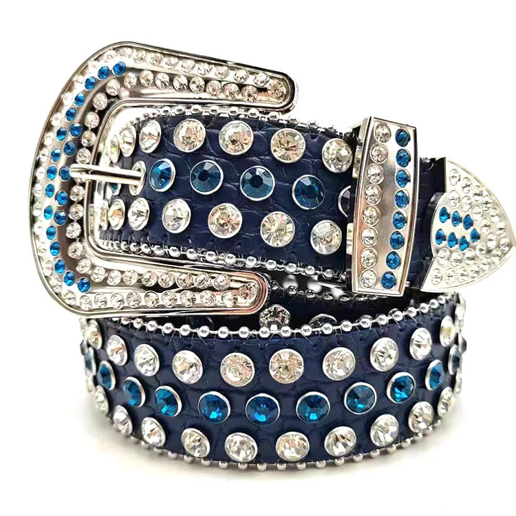 Custom Studded Waist Belt PU Women Western Cowboy Shiny Bling Blng Men Crystal Ladies Rhinestone Belt
