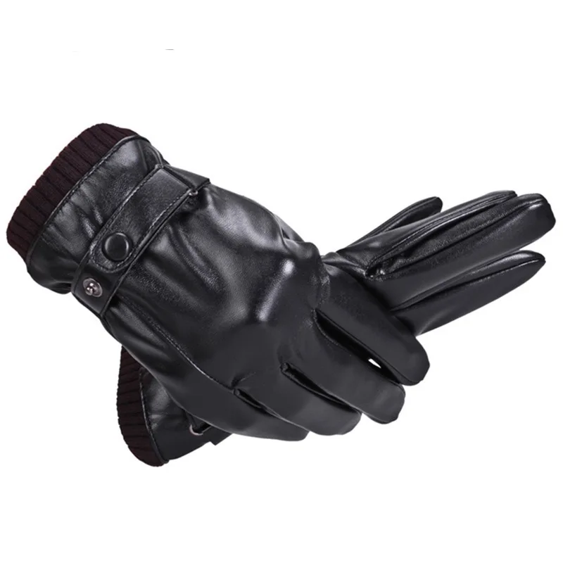 Good quality black winter leather motorcycle full finger warm classic gloves