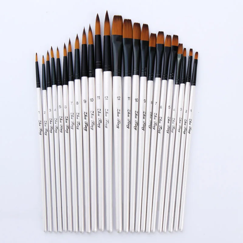 Meihui Paint Brush 12 Pcs Wooden Handle Liner Angel Filbert Flat Shape Oil Acrylic Painting Artist Brush