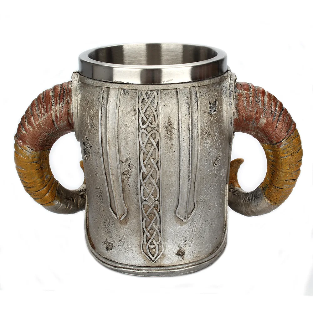 Unique Skeleton Stein Tankard Drinking Viking Horn Mug for Beer Coffee Stainless Steel Skull Mug Viking Horn Cups for Drinking