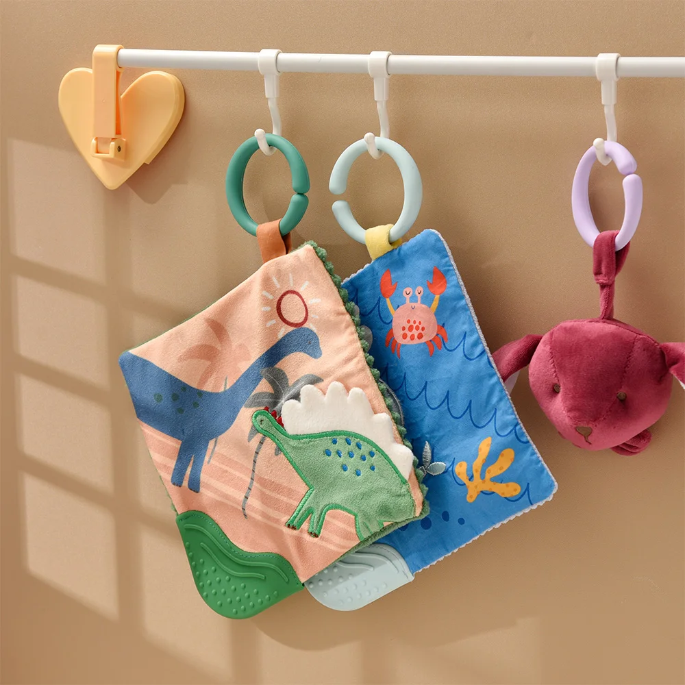 Silicone Safe Free Bpa Learning Animal Touch Feel First Cloth Crinkle Books With Teether Toys for Toddler Baby