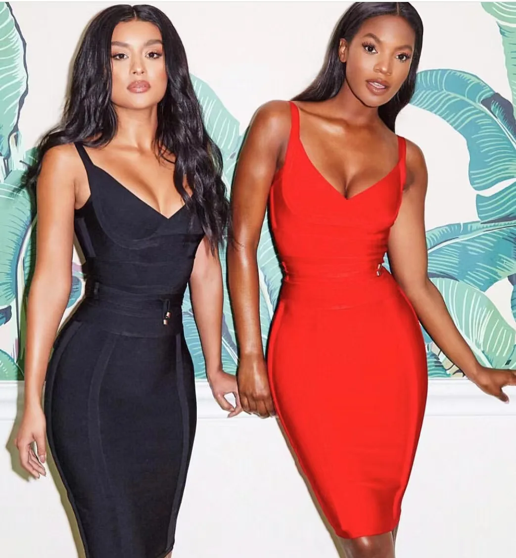 Fashion Style Spaghetti Strap V Neck Bandage Dress for Ladies Women Bodycon Club Dresses