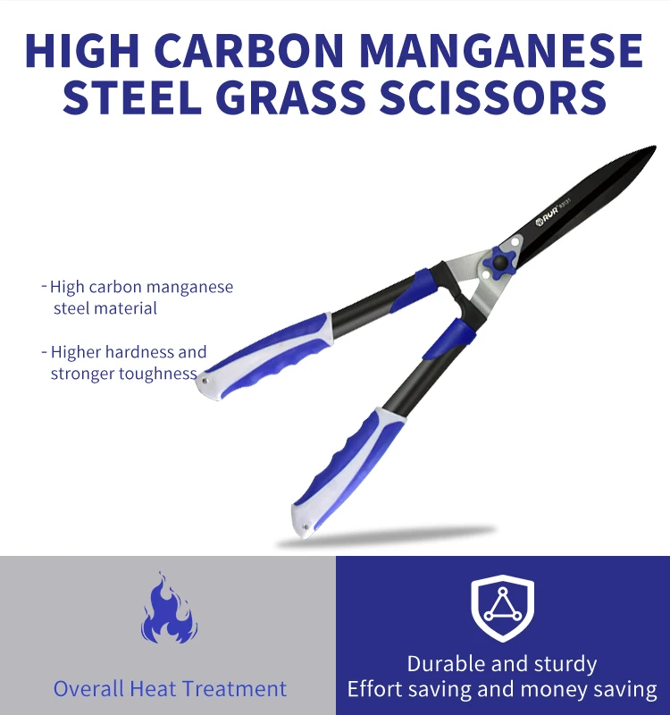 Premium Hedge Shear SK5 Steel Large Wave Shark Mouth  Retractable Aluminum Alloy Rod/Thickend lever comfortable rubber handle