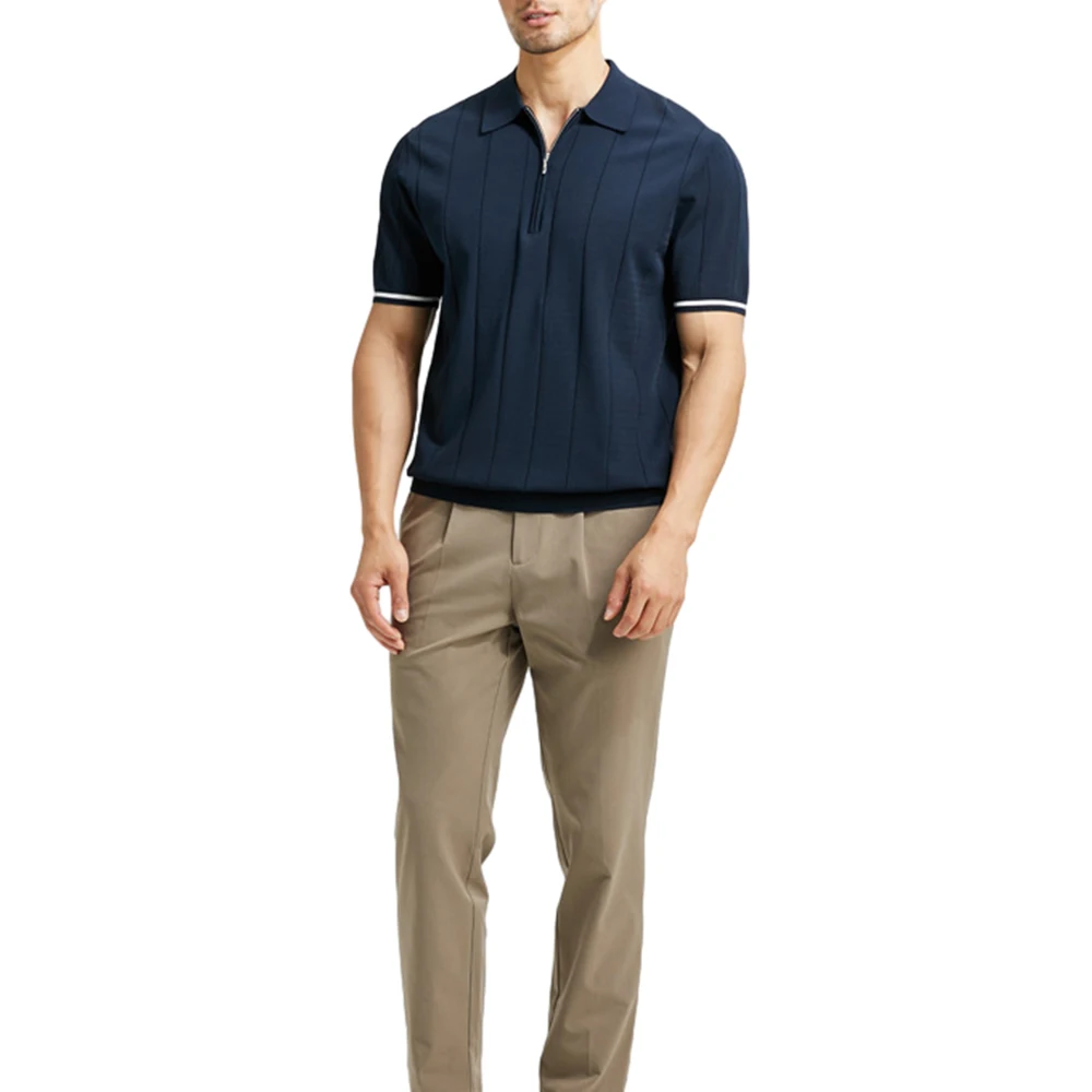 Shinesia Men Casual Zipper Kint Polo Tshirt Custom Men Cropped Pullover Quarter Half Zip Cotton knitted Polo T Shirt For Men