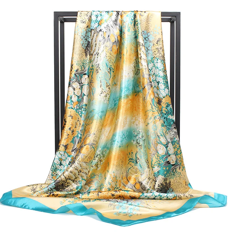 90*90 Luxury Silk Material Brand Letter C Style New Current Long Summer Scarves For Women