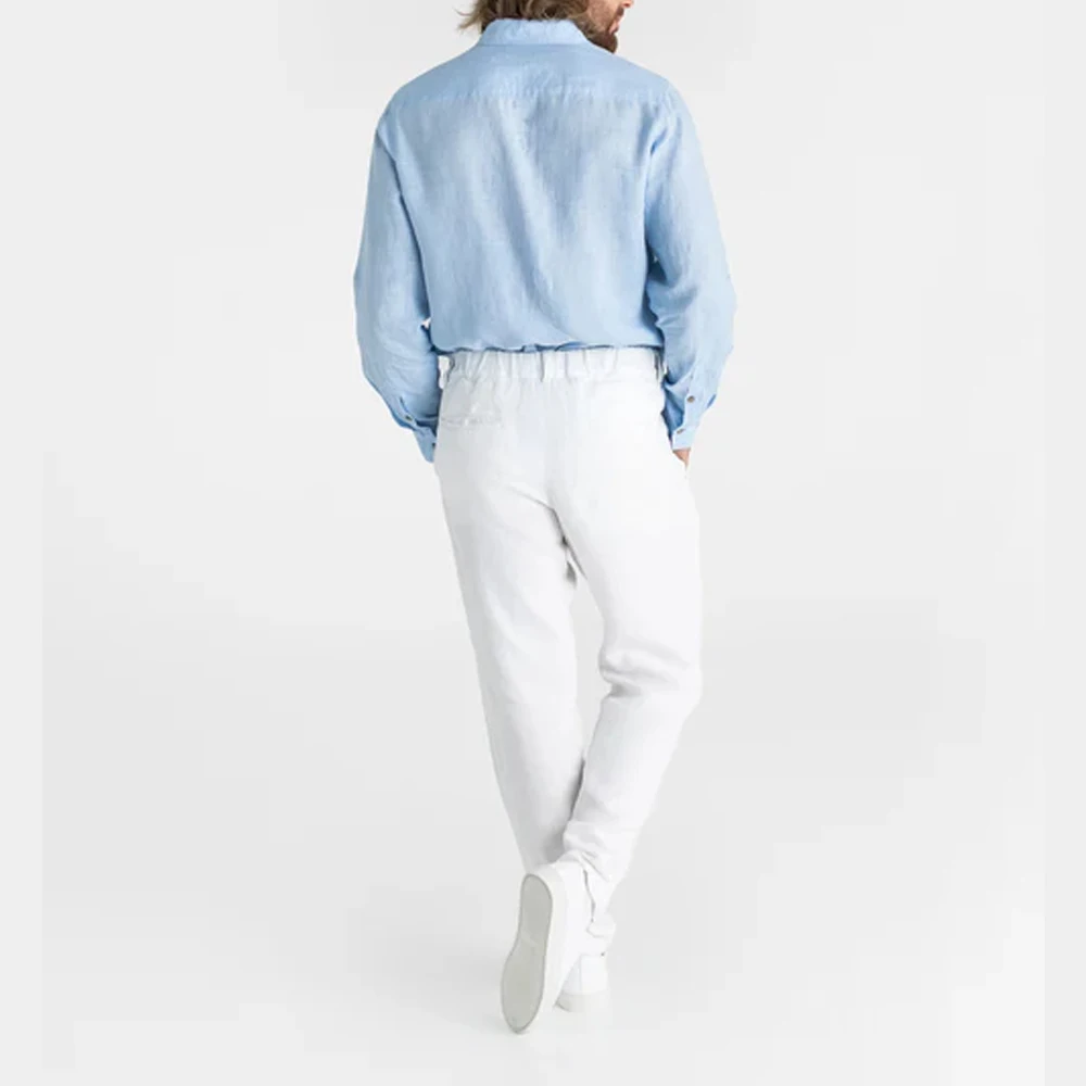 Классические мужские льняные брюки прочные летние универсальные легкие для пляжного офиса и повседневного стиля