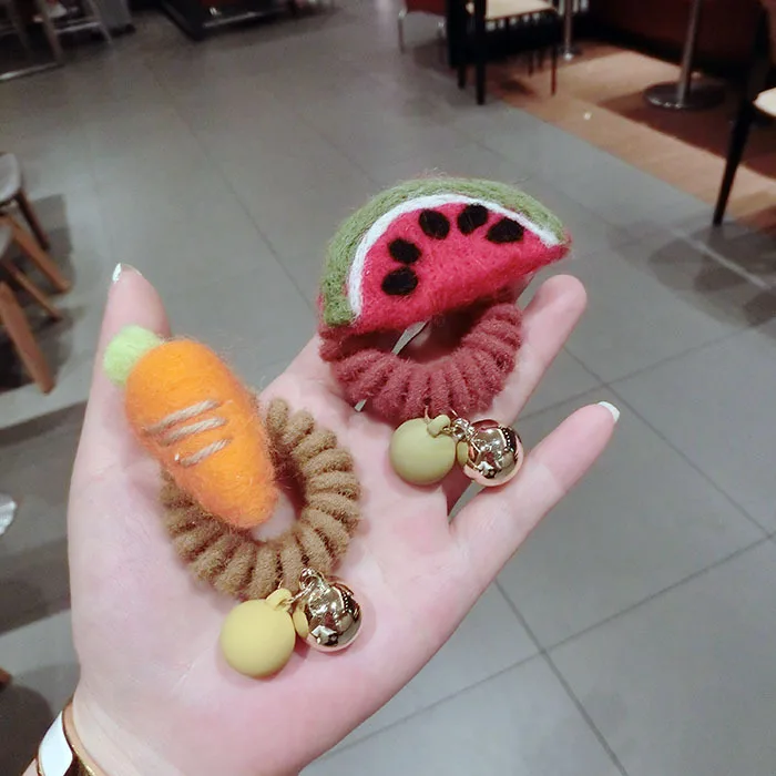 
Three-dimensional fruit rabbit felt hair cord cartoon hair cord hair cord carrot rubber band girl 