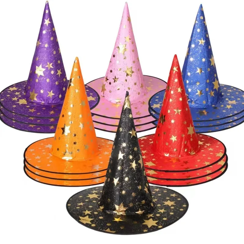 Factory Direct Sale Halloween Witch Wizard Hats Black Oxford Style Costume Party Accessory Unisex Kids Adults Santa Paper Caps