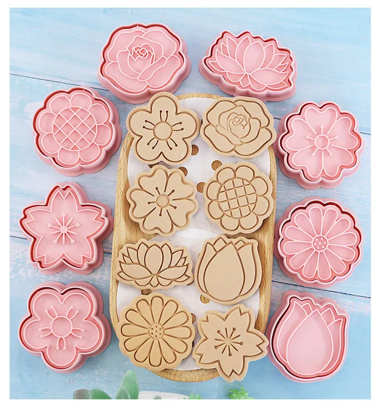 Saffron 8pcs/box Flower fondant molds 2 pieces of candy dessert biscuits making mold flowers cookie cutter embosser