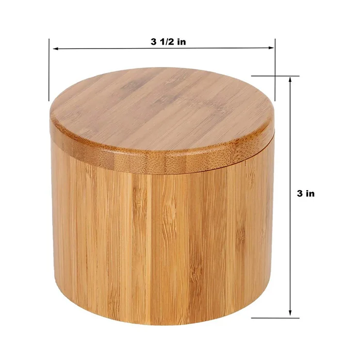 Bamboo Seasoning Jar Salt Box With Magnetic Suction Rotating Lid Spice Kitchen