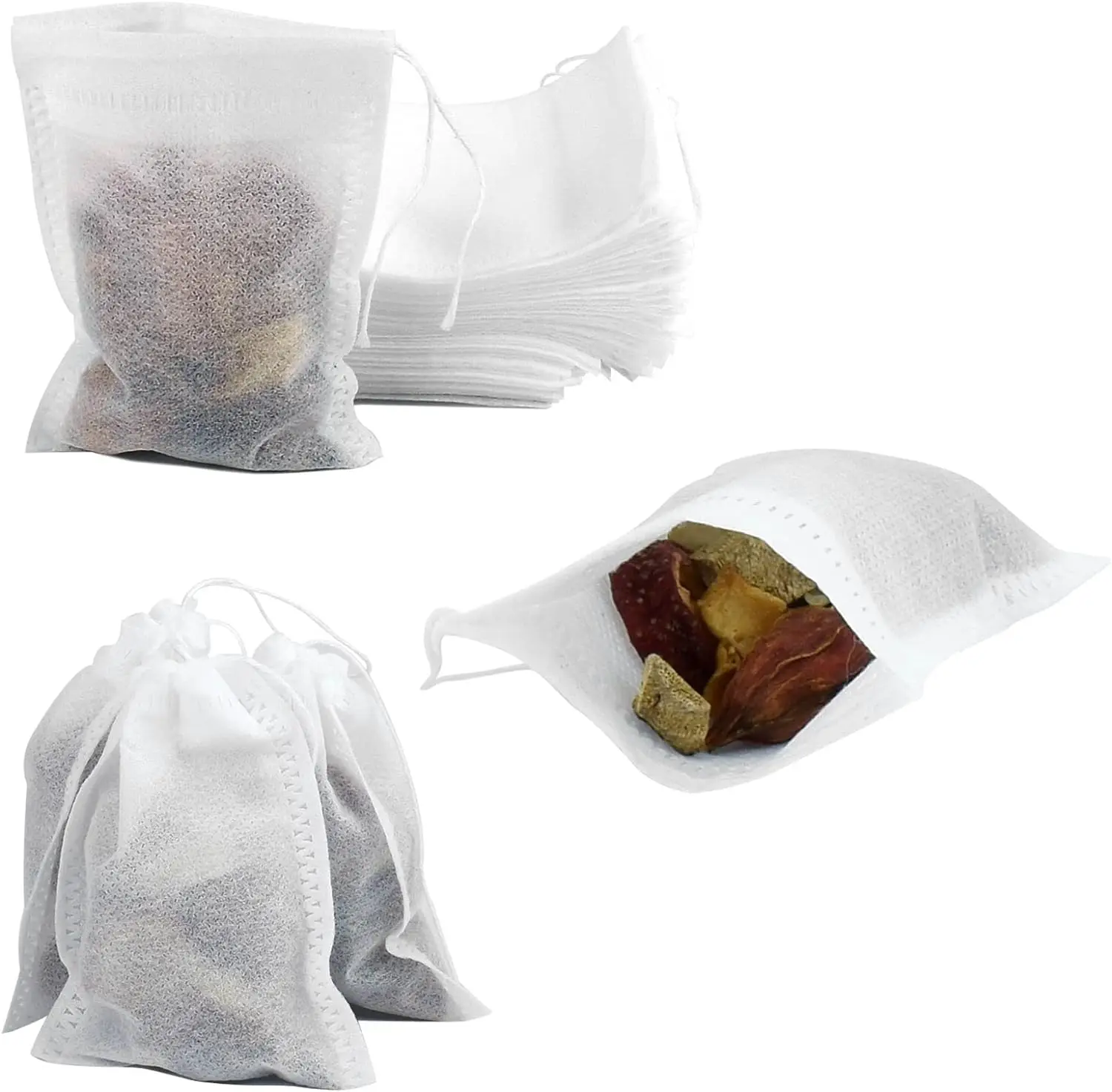 100 Pcs Biodegradable Tea Filter Bags with Drawstring Corn Fiber Empty Tea Bags for Loose Leaf Tea