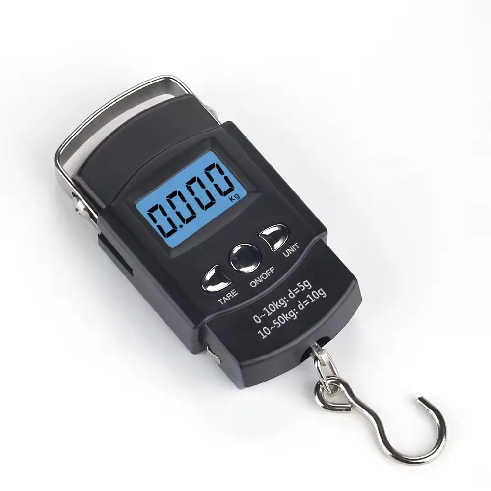 Wholesale 50kg Portable Weight Machine Scale With Measuring Tape Pocket Hanging Fishing Scale Digital Luggage scale