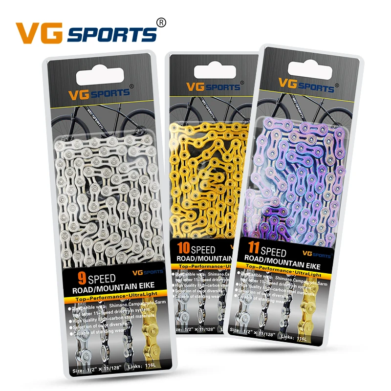 VG Sports Ultralight 8 9 10 11 Speed Bicycle Chain Bike Chain Half/full Hollow 116L Silver Gold Mountain MTB Road Bike Chains