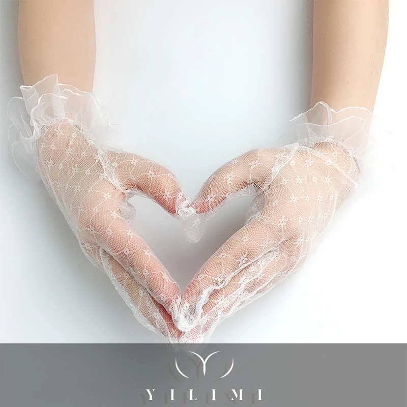 Женские белые сексуальные кружевные свадебные перчатки YILIMI, сетчатые Дышащие Короткие кружевные перчатки