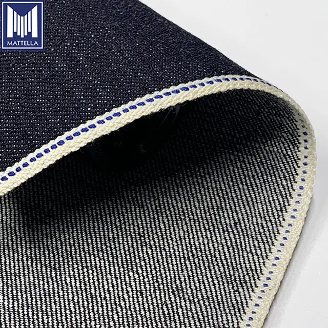 100% Cotton Material and 15-16oz Weight stretch denim fabric with colours selvedge