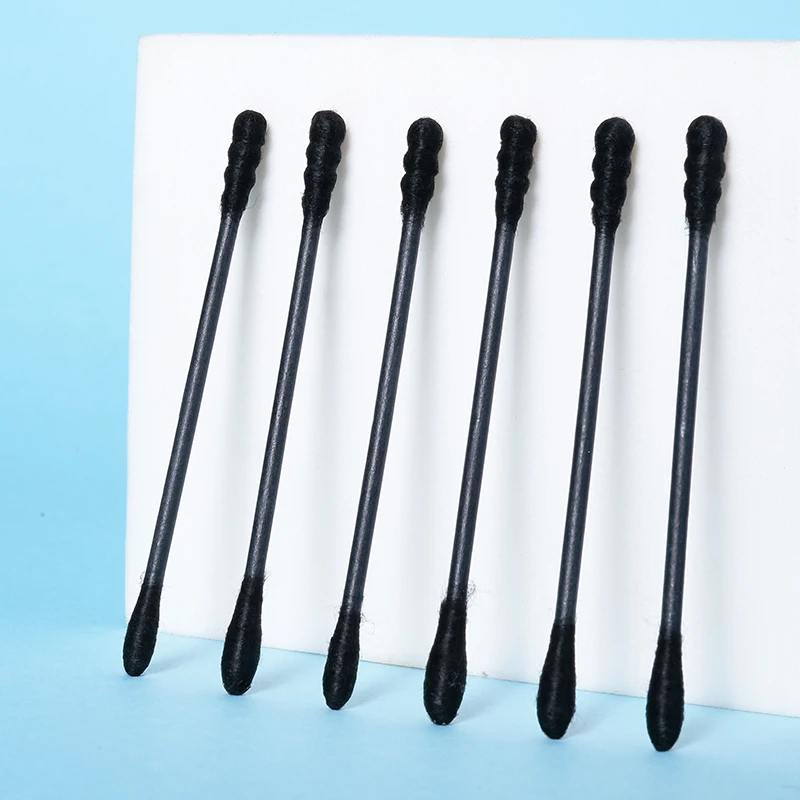 Lameila 200 pcs OEM New Products Custom Cotton Swabs Buds High Quality Bamboo Cotton Swabs Black Ear Cotton Buds A653
