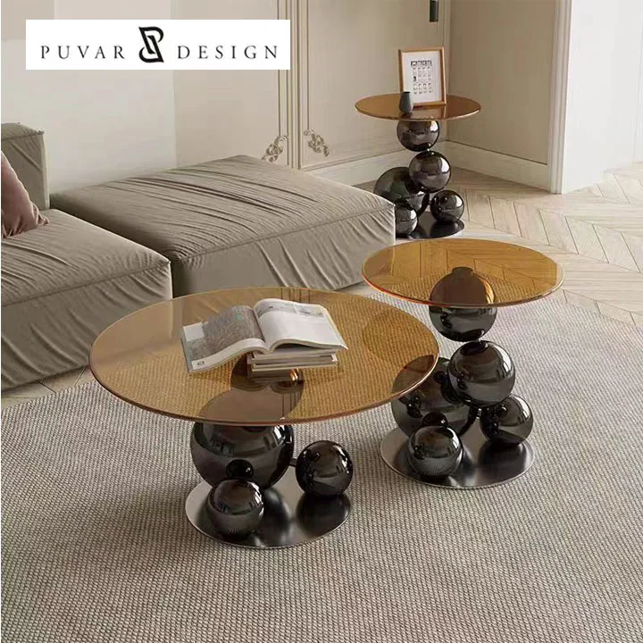 Italy Style New Design Living Room Modern Round Coffee Table with Iron Base Tempered Glass Top