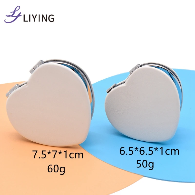 White custom logo folding heart shape small pocket mirror high quality compact mirror