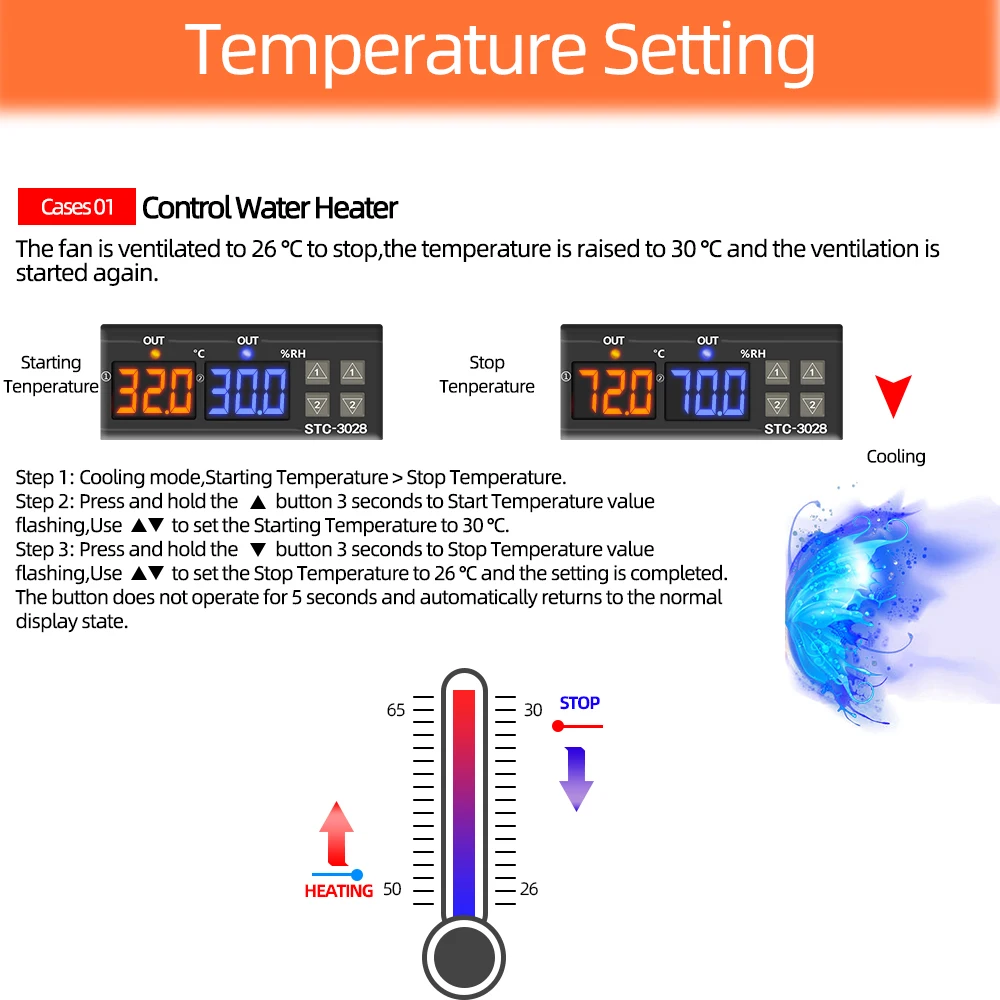  STC-3028 Digital Adjustable Cool Heat Temperature Humidity Controller instruments smart