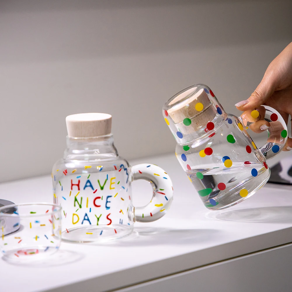 New Spot Decor Colored  Borosilicate Glass Teapot With Glass Cup Set Drinking Juice Water