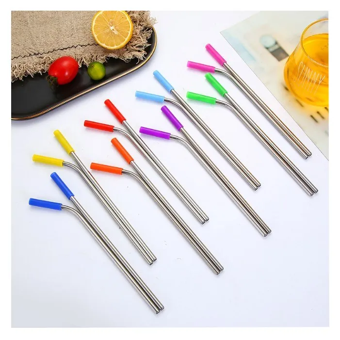 Reusable stainless steel straw with cleaner brush and travel bags