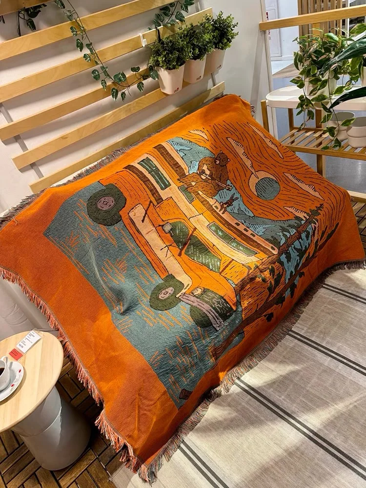 Custom Cotton Printed Jacquard Tapestry Picnic Blanket Woven Blanket Camping Blanket With Wholesale Hot Style