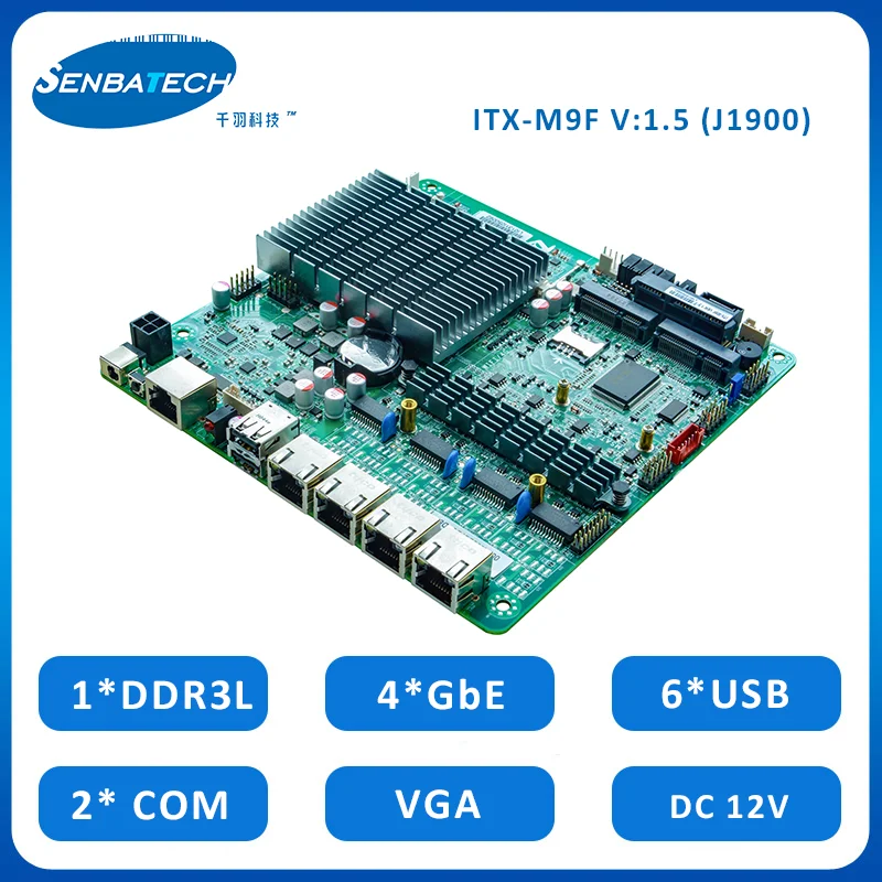 ITX-M9F J1900 Firewall Motherboard with 4 Lan VGA DDR3L 6 USB 2 COM SIM Mini PCIE Support WIFI Linux Router Firewall Motherboard