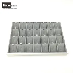 Customized 28 grid removable ring  display grey velvet jewelry tray for rings wooden MDF jewelry display tray