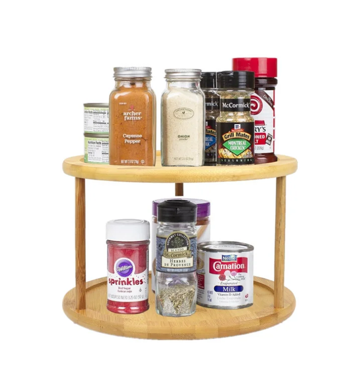 2 Tier Lazy Susan Turntable 360 Degree Rotating Multi Functional Seasoning Spice Storage Rack Holder Kitchen Organizer