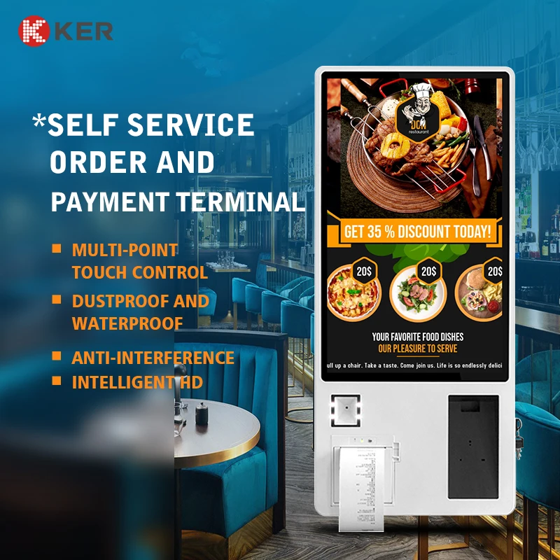 Fast Food Restaurant 32 Inch wall mounted All In One Touch Self Service Payment Ordering Kiosk