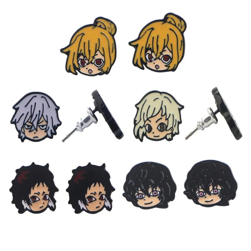 In stock anime design metal earrings dye black plating soft enamel ear studs for women