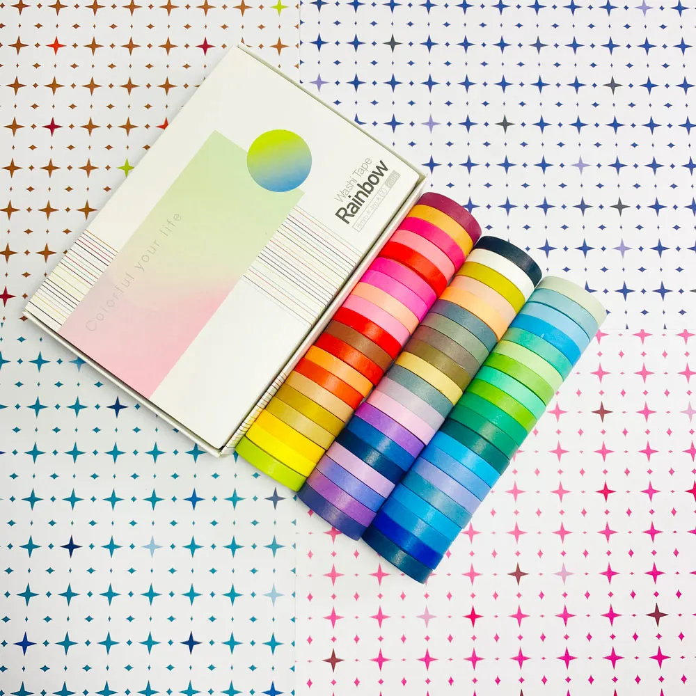 GF Popular 60 Colors Gifts Decoration Colorful Rainbow Washi Tape Set,DIY Craft Scrapbook Custom Decorative Masking Washi Tape