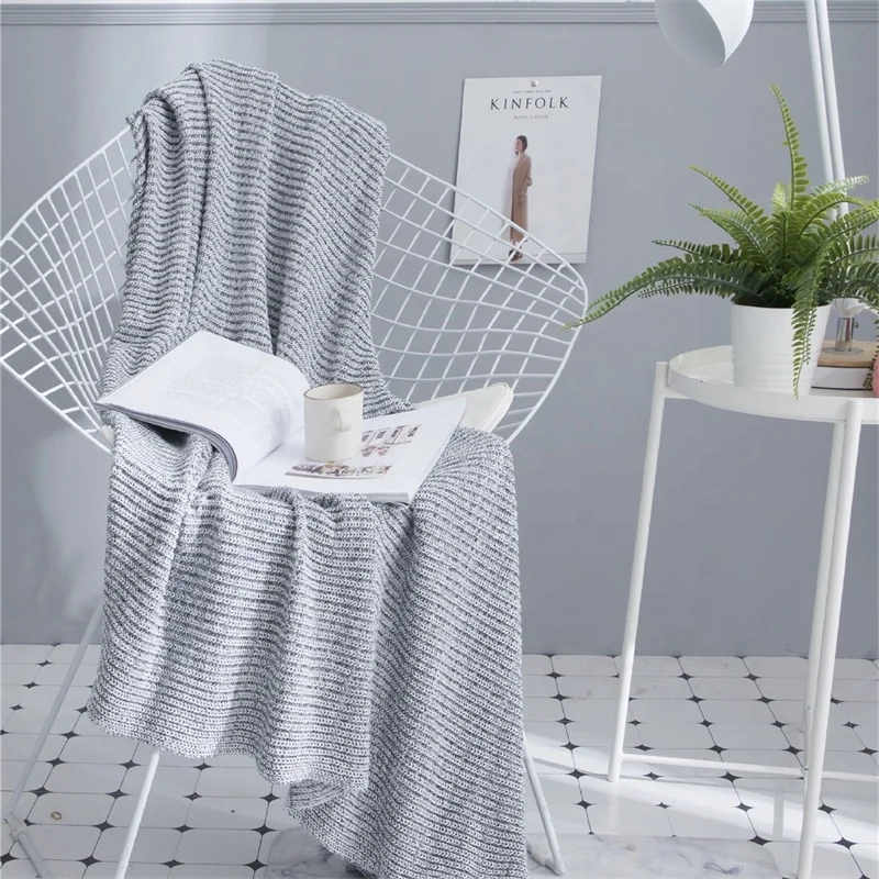 Soft and Comfortable Cotton Gray Knitted Throw Blanket for Sofa and Home decoration Chunky Fluffy Warm JB