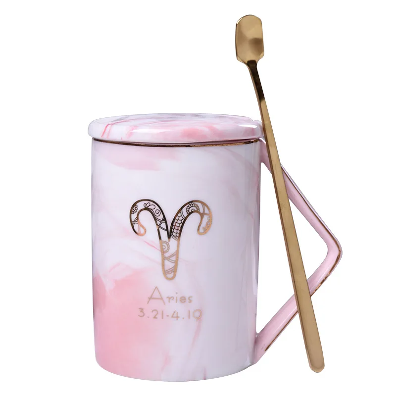 ceramic cup gold rim Nordic coffee mug with spoon and lid gift mug