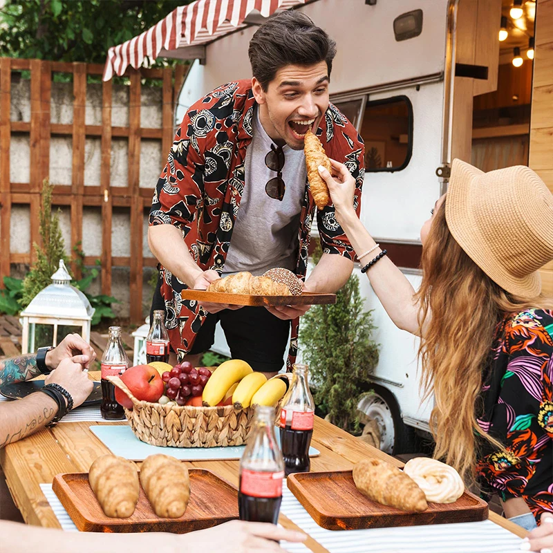 Restaurant Stackable Natural 8inches Square Acacia Wood Food Serving Snack Canape Wooden Plates For Steak Dessert Cake Fruit