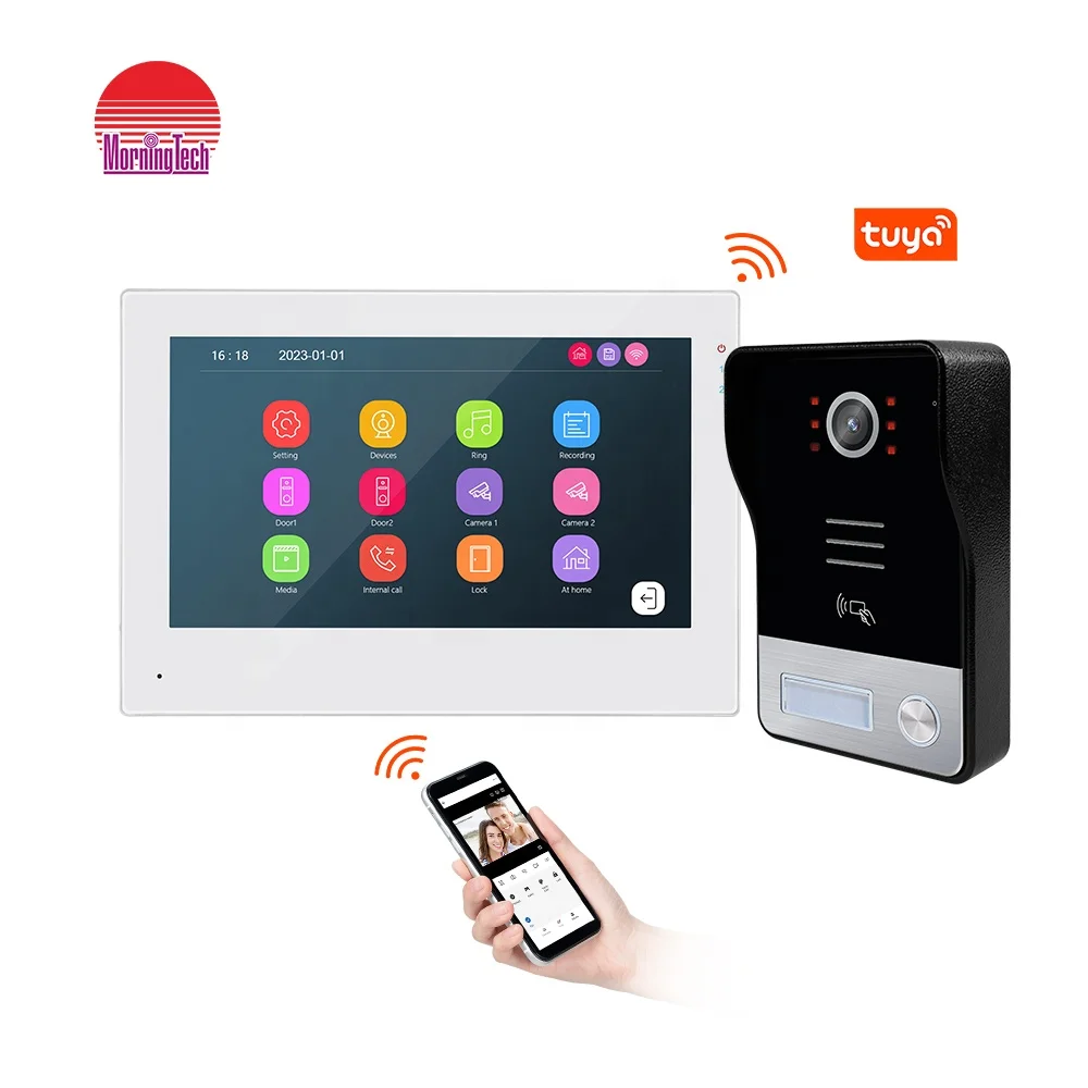 Video Intercom System WiFi Video Door Phone 1080P Doorbell with Camera and 7 Inch Entry Monitor Wired Night Vision