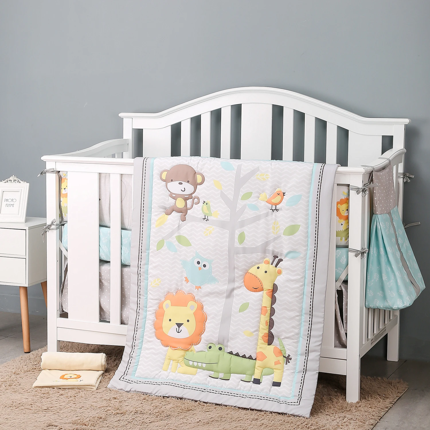 Elephant Baby Cot Bedding Set Baby Nursery Crib Bedding Set for Girls or Boys, Standard Size 3Piece Fitted Sheet comforter skirt