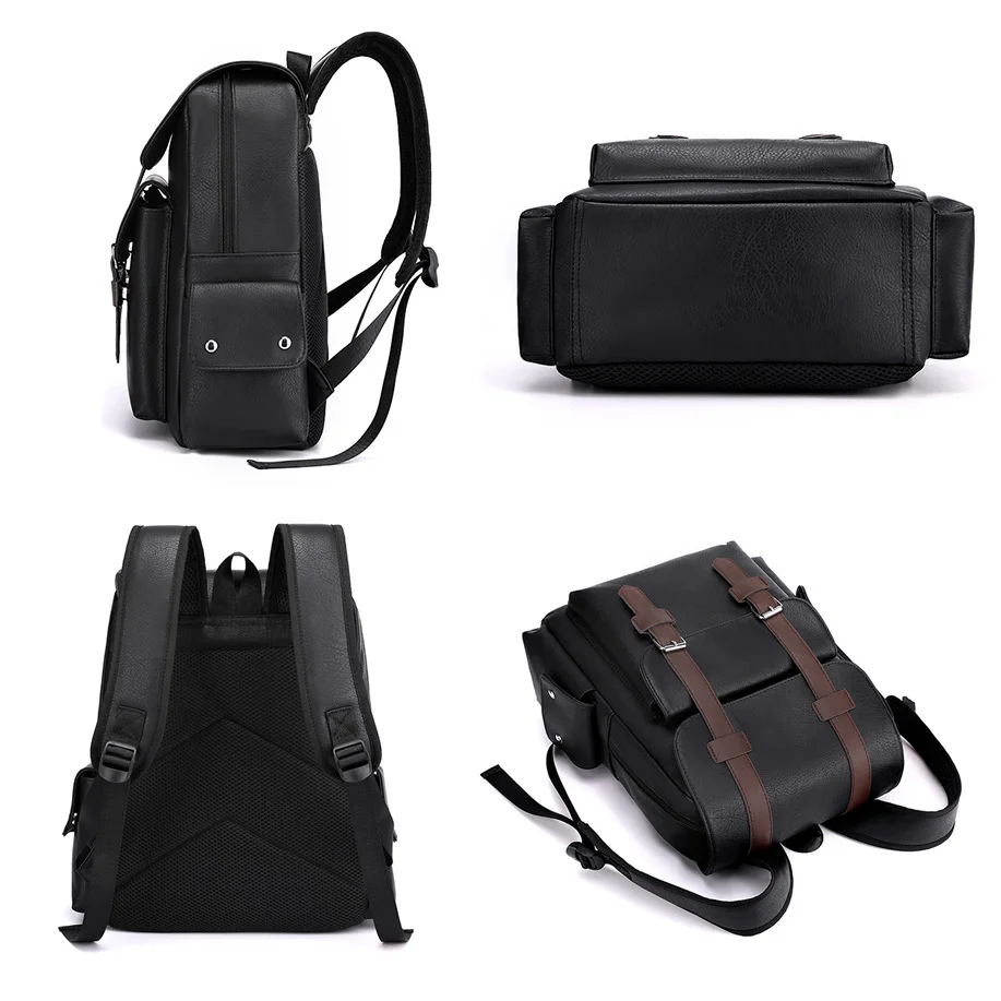 Large Capacity Soft PU Leather Backpack Leisure Fashionable College School Bag Computer Travel Laptop Backpack For Men and Women
