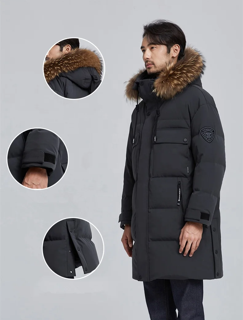 Теплое и толстое зимнее пуховое пальто с меховым воротником Мужская пузырчатая куртка