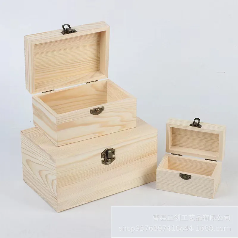 ESTICK Unfinished  Natural Unfinished Pine Wood Box with Hinged Lid and Front Clasp Wooden Box