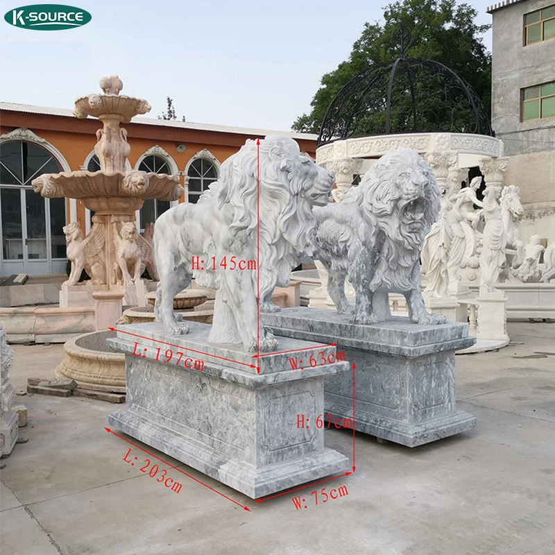 Outdoor Garden decoration hand carved marble Large marble statue of A pair of lions