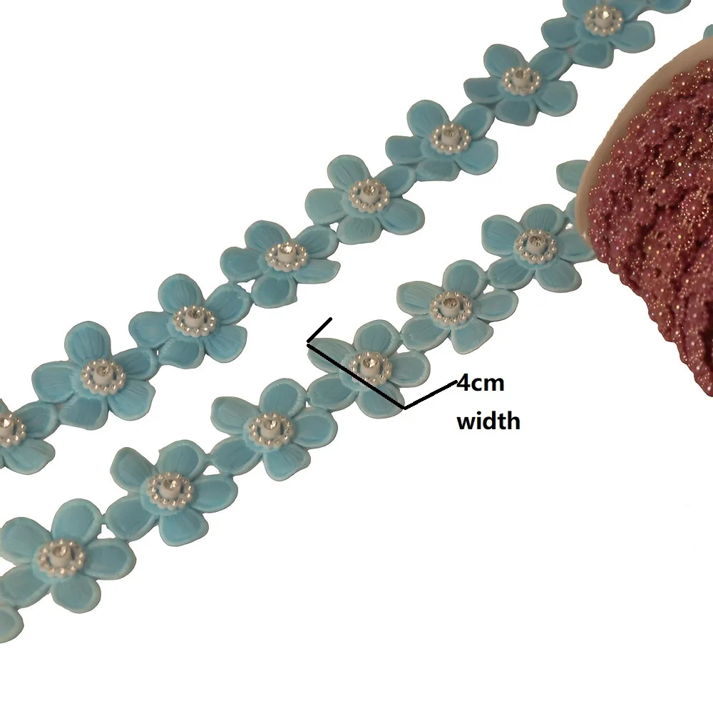4CM 3D Diamond Flowers Wedding Cake Applique Trimming Decoration Lace TRIM For Clothing Accessories