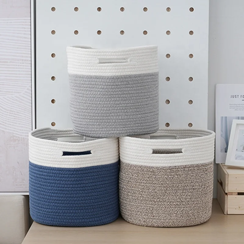 New Product Ideas Rope Woven Toy Round Basket With Handle Organizer Set Stackable Storage Basket Woven Laundry Hamper