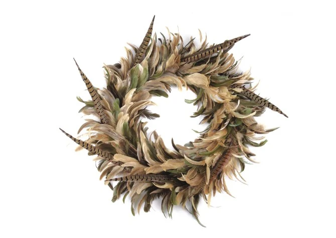 FH429 Decorative Ringneck Pheasant Circular Feather Wreath