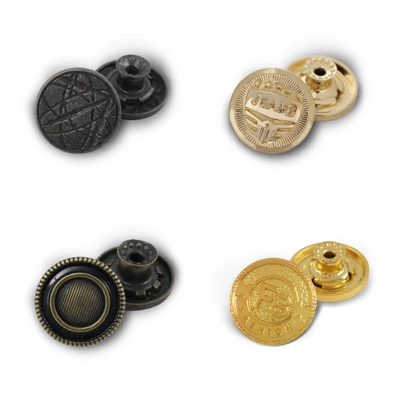 Custom Logo Botones Personalizados Design Zinc Alloy Rivet Vintage Boton Gold Engraved Metal Button Denim Jeans Buttons